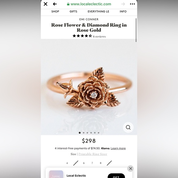 Delicate rose gold “rose” ring with diamond. 9k rose gold, size 8. - Picture 1 of 4